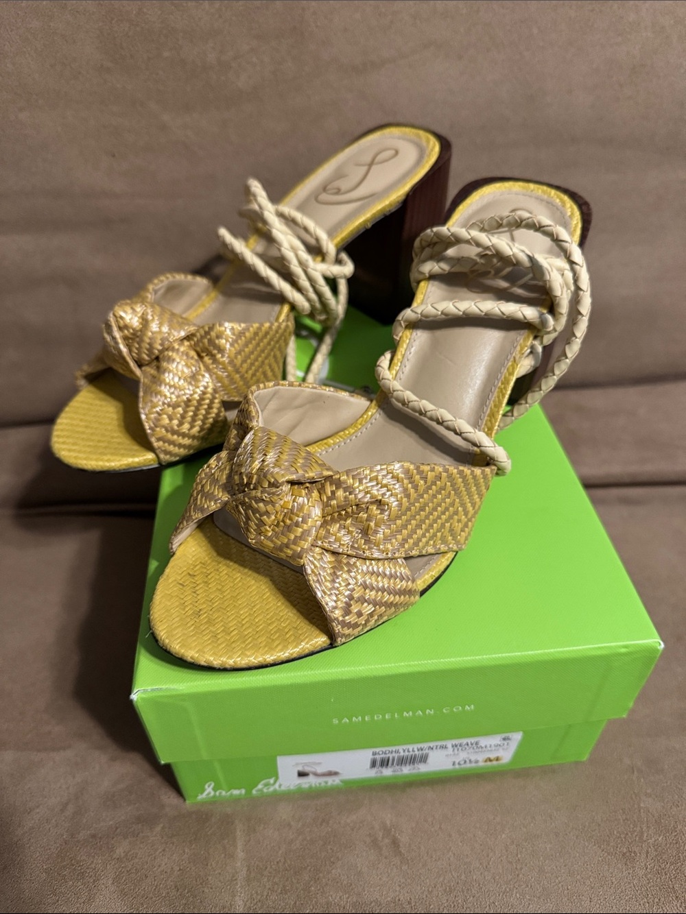 Sam Edelman Yellow Braided Slide Sandals with Rope Ankle Strap